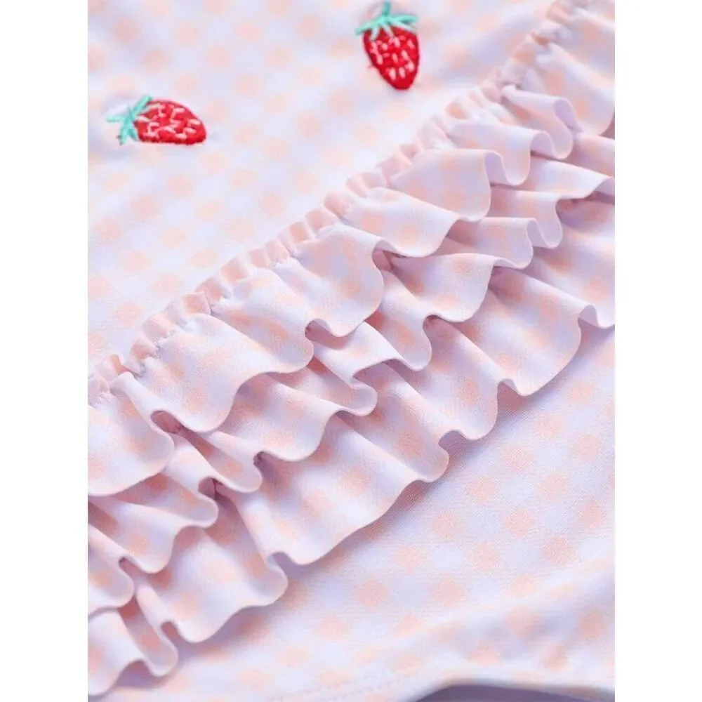 NEW Sweet Pineapple Toddler Girls 4T Pink/White Gingham Embroidered Strawberry 1